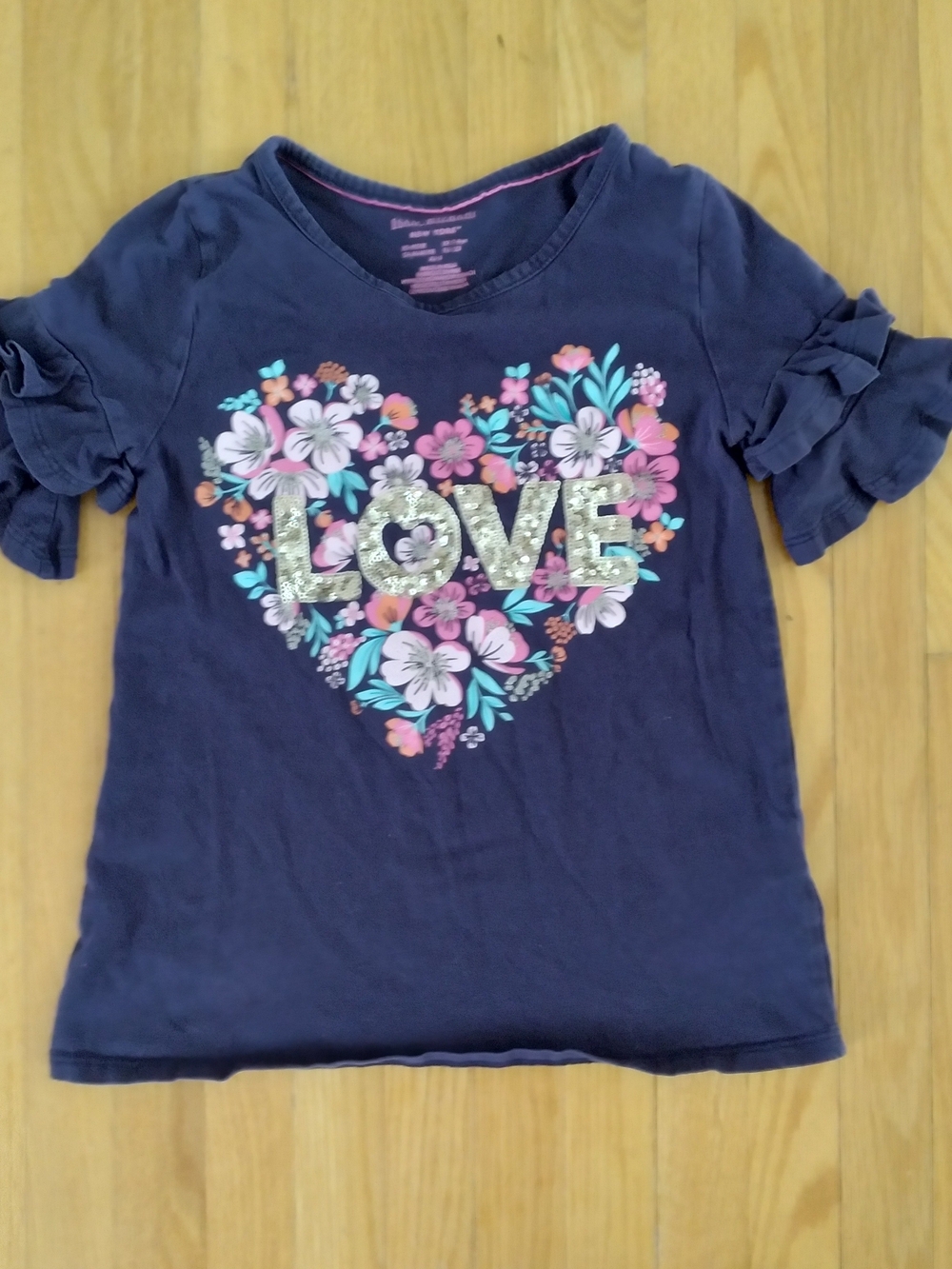 Isaac Mizrahi Slate Blue Ruffle, Sleeve Tee For Girl, Size - 8 y.o.